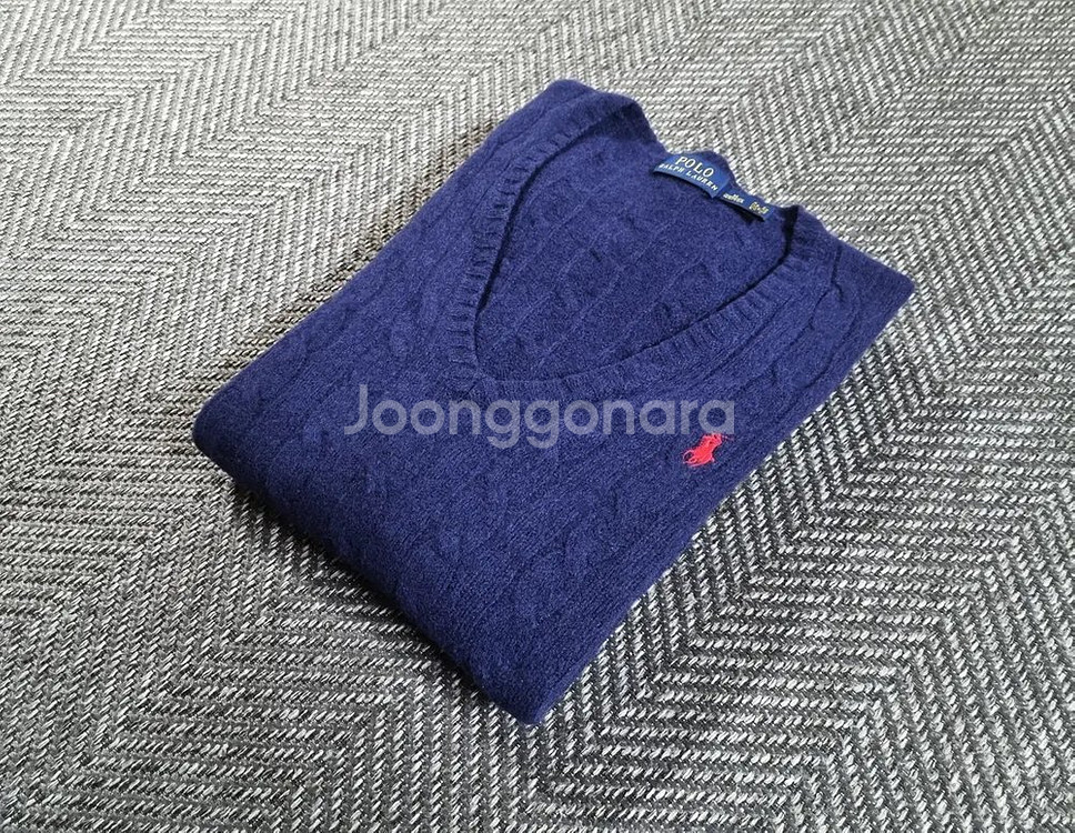 폴로 랄프로렌 캐시미어 네이비 브이넥 케이블 니트--3