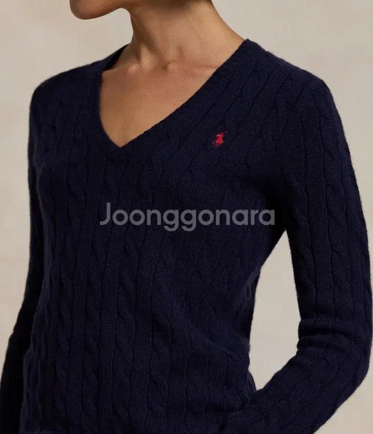 폴로 랄프로렌 캐시미어 네이비 브이넥 케이블 니트--5
