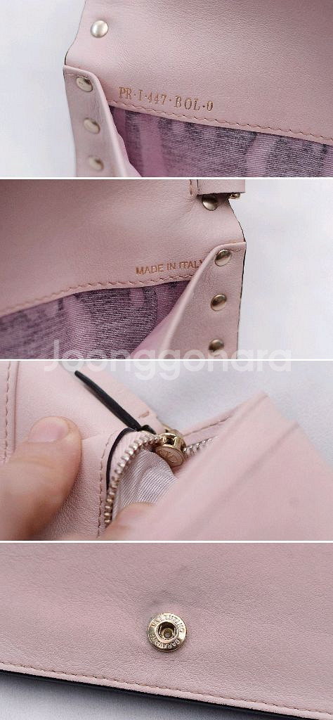 발렌티노 금장 락스터드 슈퍼 카프스킨 플랩 장지갑 핑크--9