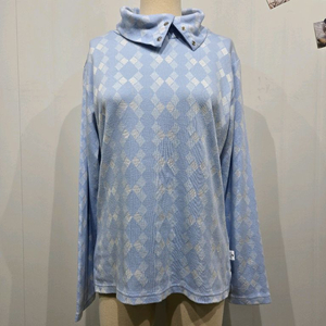 꾸레쥬 아가일 체크 블루 긴팔 폴라티