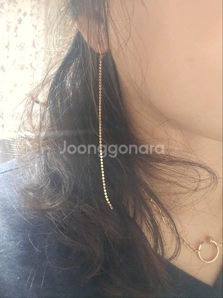 18k핑크골드 납작볼 롱 귀걸이--6