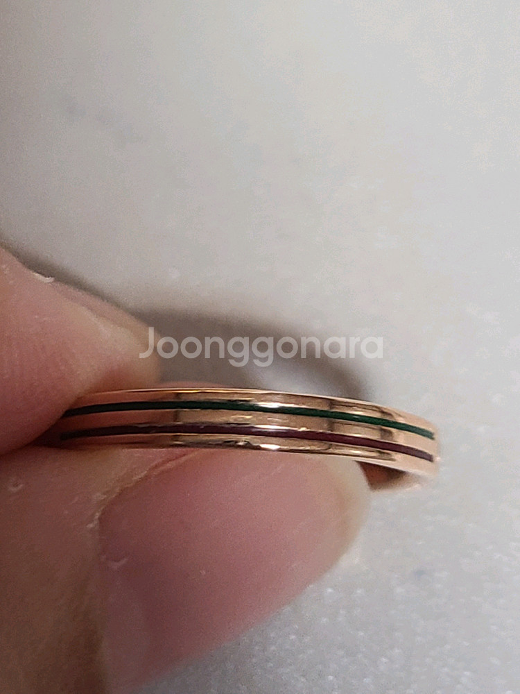 18k핑크골드 삼선 줄 반지--0