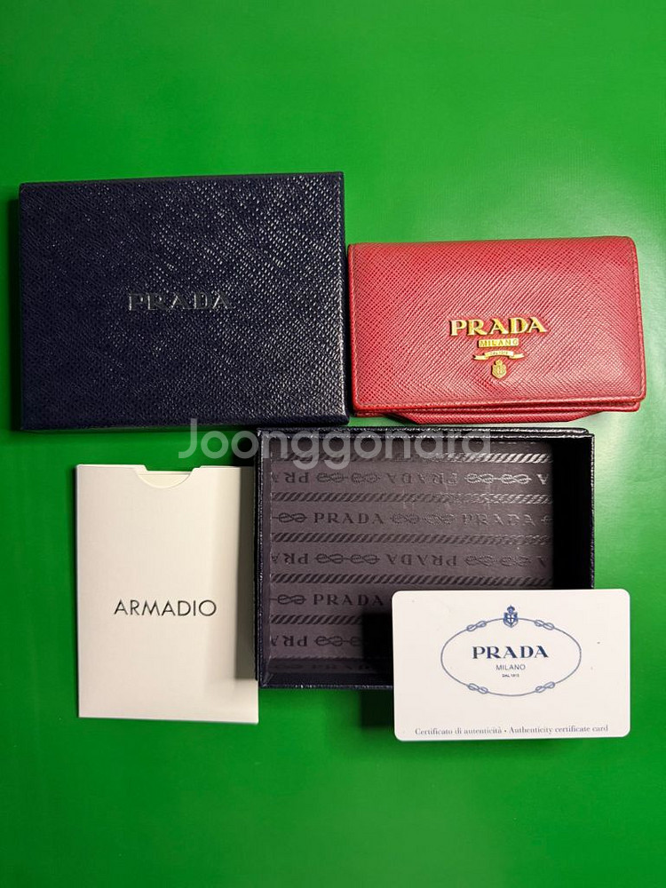 [정품] 프라다(PRADA) 사피아노 레드 반지갑 풀셋--1