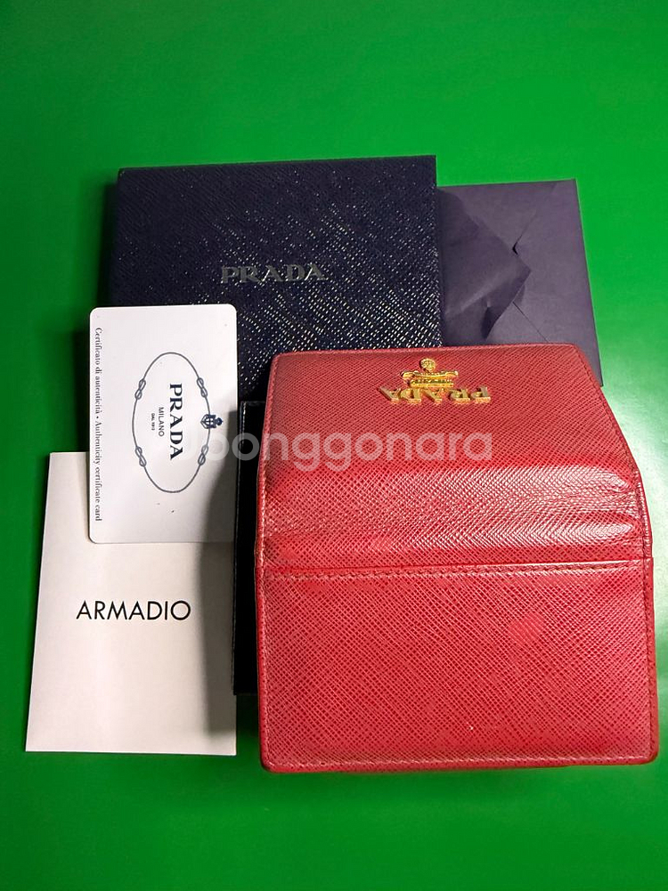 [정품] 프라다(PRADA) 사피아노 레드 반지갑 풀셋--4
