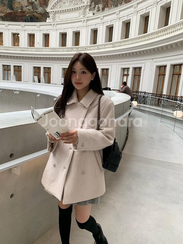 온드민 더블하프코트 핑크베이지--3