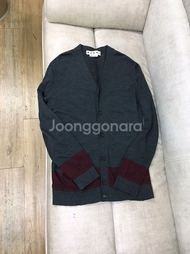 마르니 매장정품 양모100% 다크 그레이 배색 울가디건--0
