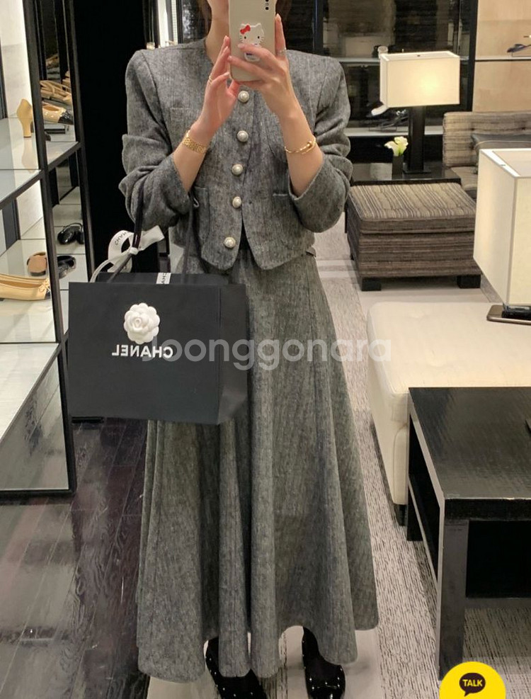 바이씨니 헤링본 셋업 자켓프리 스커트라지--1