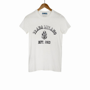 [S] 프라다 여성 프린티드 저지 반팔 티셔츠 화이트