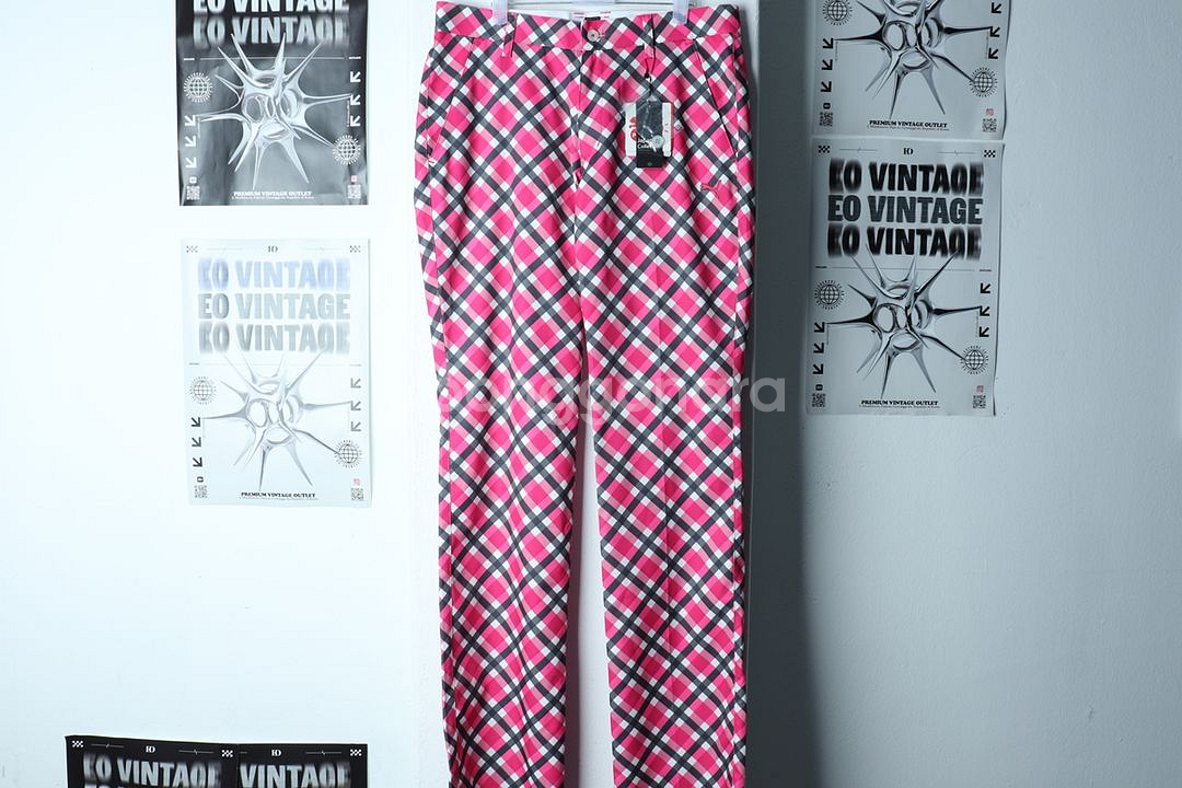 W(XL) 퓨마 슬랙스 경량 바지 새상품 체크 핑크--1