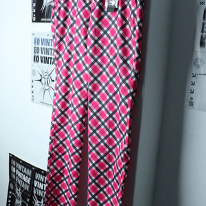 W(XL) 퓨마 슬랙스 경량 바지 새상품 체크 핑크