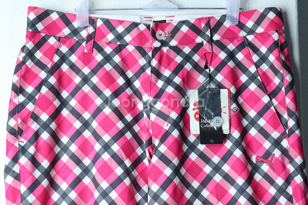 W(XL) 퓨마 슬랙스 경량 바지 새상품 체크 핑크--2