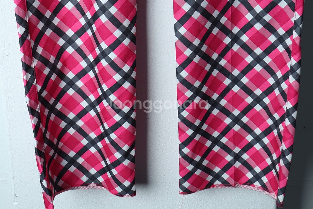 W(XL) 퓨마 슬랙스 경량 바지 새상품 체크 핑크--3