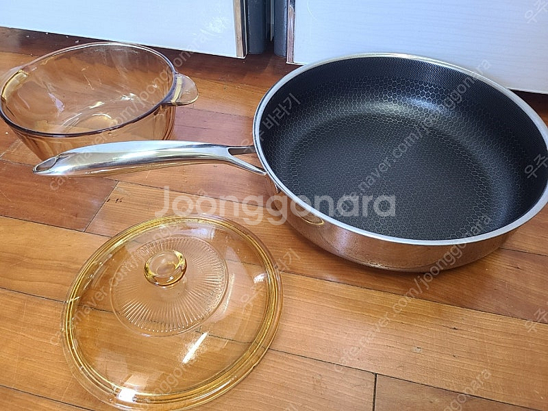 큰사이지 벌집 다용도 볶음팬*친환경 유리냄비 일괄--3