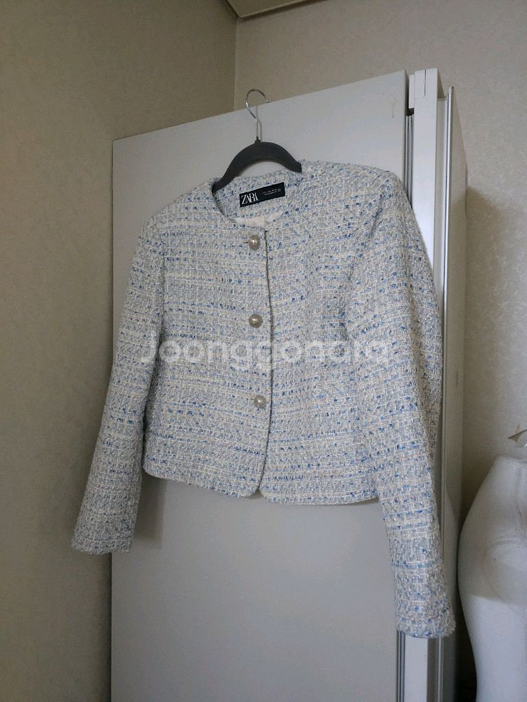 자라 트위드 크롭 자켓 블루--0