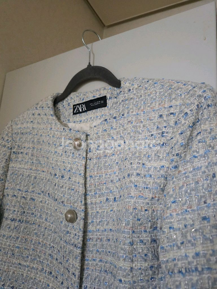 자라 트위드 크롭 자켓 블루--1