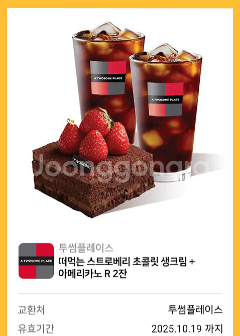 투썸 떠먹는 스트로베리 초콜릿 생크림 아메리카노R 2잔--0