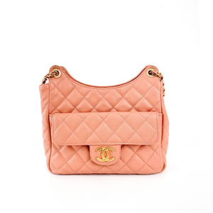 샤넬 크럼플드 호보백 캐비어 포켓 체인 숄더백 핑크