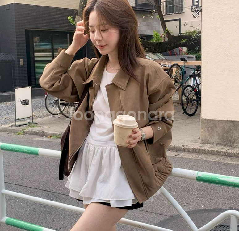르베인 헤일리 레더 자켓 누벅브라운--3