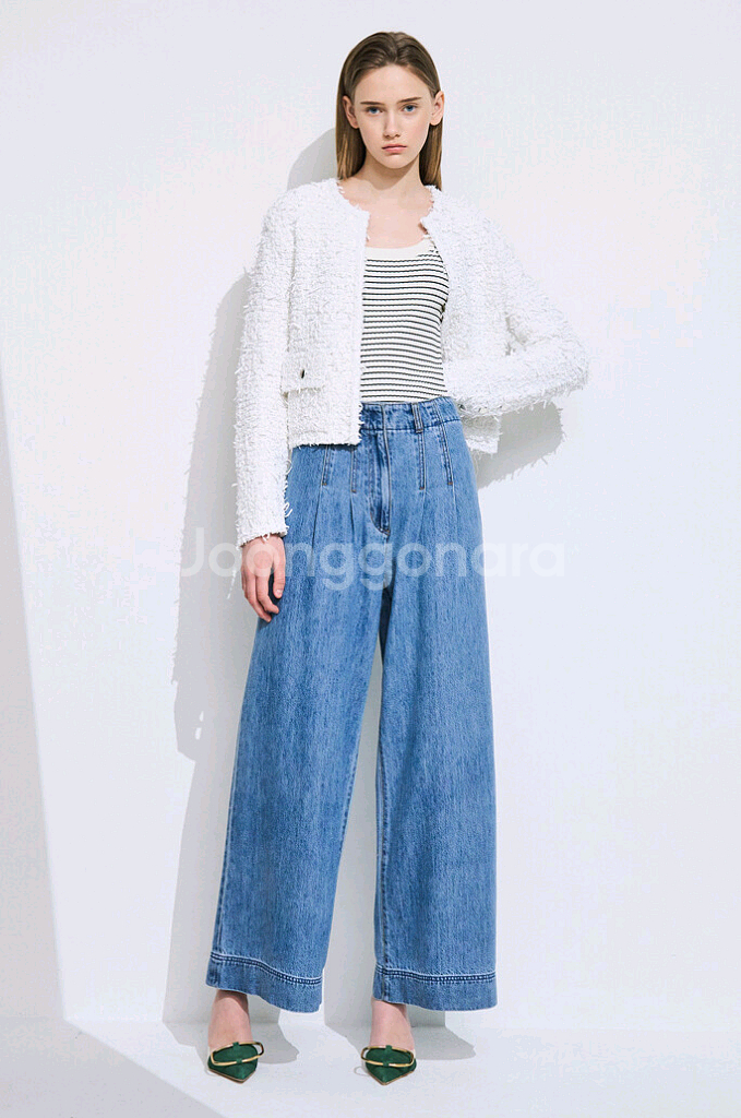 타임 TIME 24 완판 워시드 핀턱 와이드 데님 팬츠--1