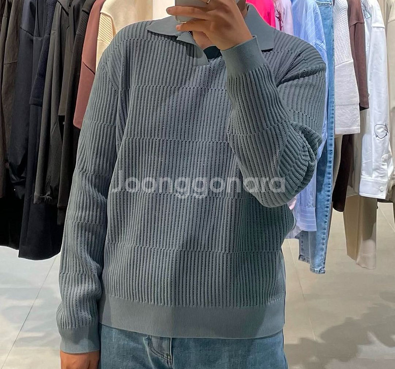22FW 시스템옴므 아일렛 오픈 칼라 니트 탑--1