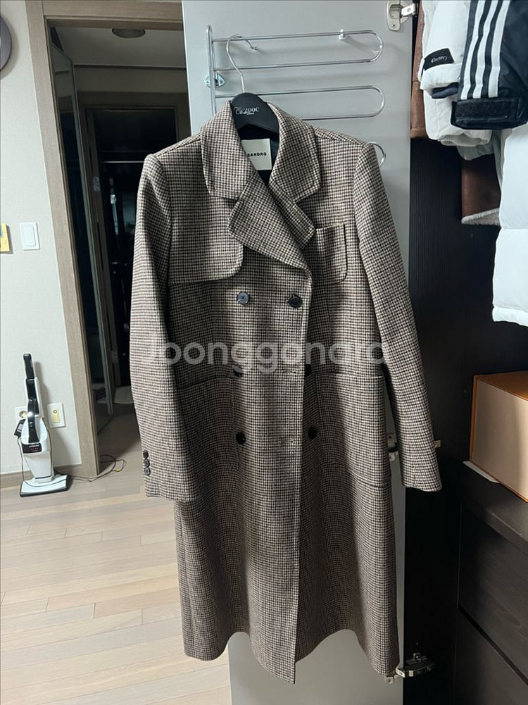 산드로 울 체크 코트 36--0