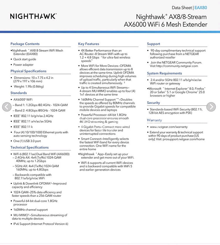 Netgear 나이트호크 E-AX80 와이파이 확장기--0