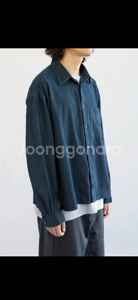 [3]해칭룸 크롭 셔츠 워시드 딥블루 컬러 팝니다.--0