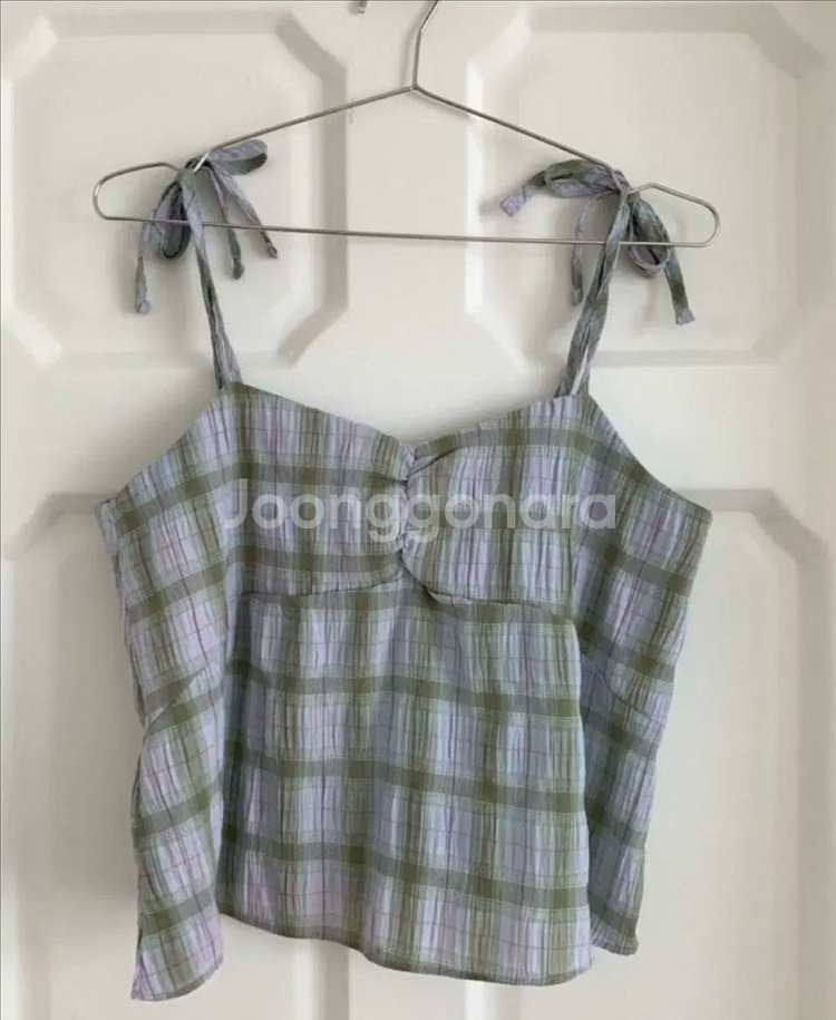 오하이오 마켓 체크 리본 나시 슬리브리스 지오리--3