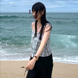 오하이오 마켓 체크 리본 나시 슬리브리스 지오리