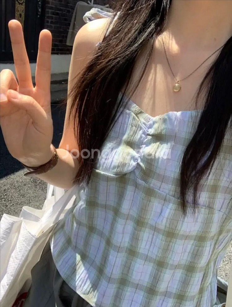 오하이오 마켓 체크 리본 나시 슬리브리스 지오리--2