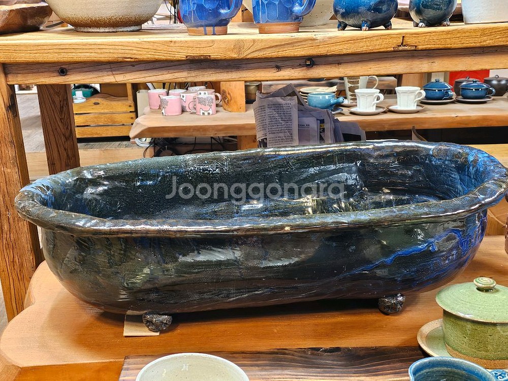 새제품 핀칭 특대형 블루 타원 수반 도자기 수반--2