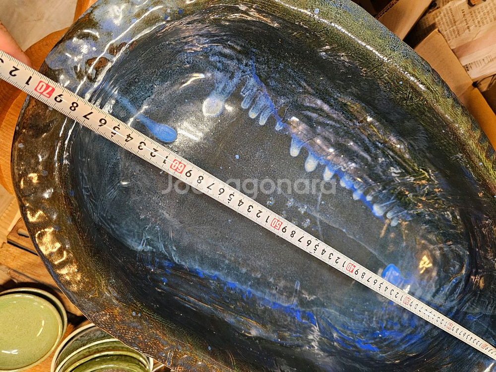 새제품 핀칭 특대형 블루 타원 수반 도자기 수반--5