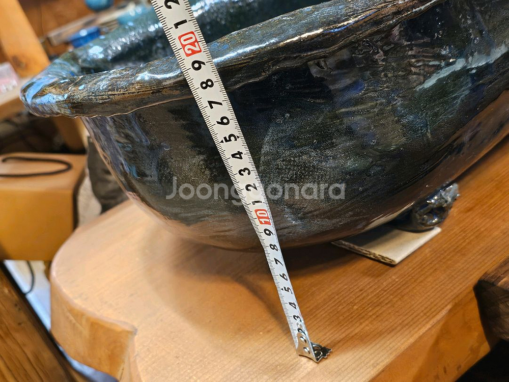 새제품 핀칭 특대형 블루 타원 수반 도자기 수반--7