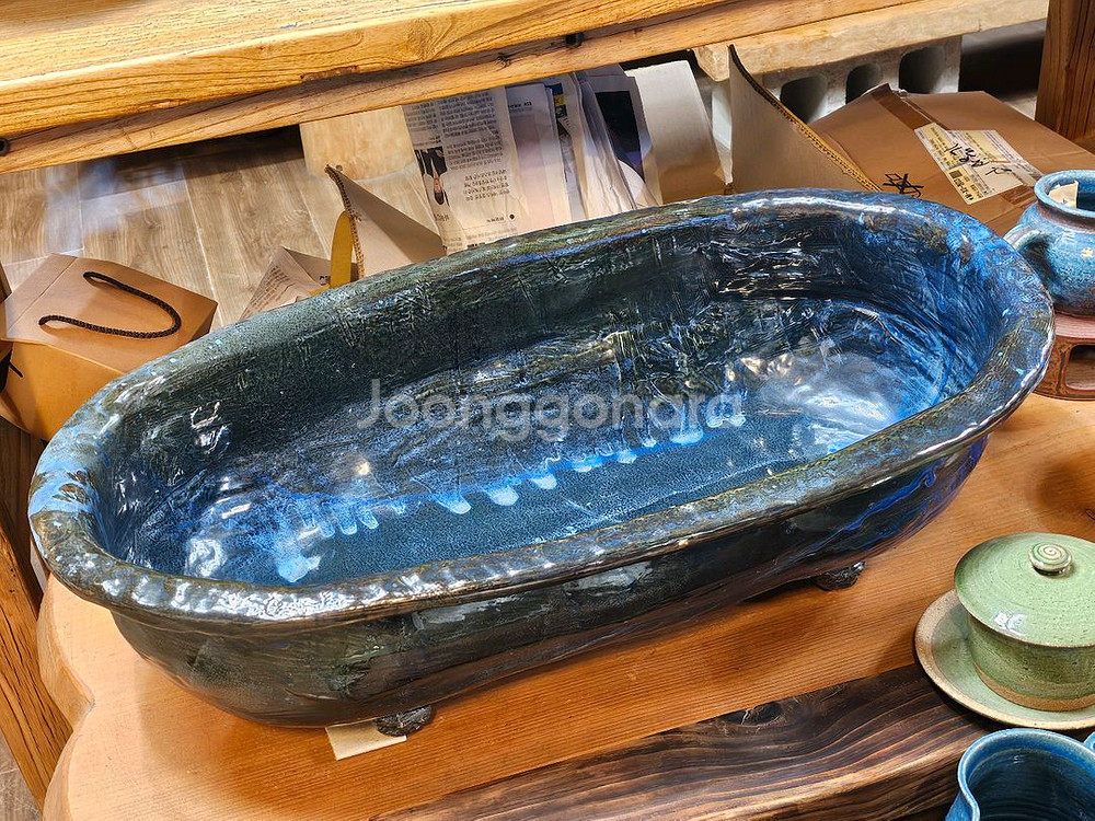 새제품 핀칭 특대형 블루 타원 수반 도자기 수반--4