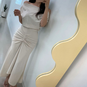 허쉬 블라우스 셔링 롱스커트 세트 투피스