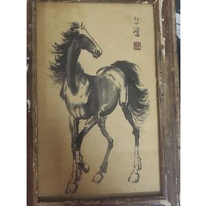 [골동품] 오래된 서비홍 말 그림 액자 (5)