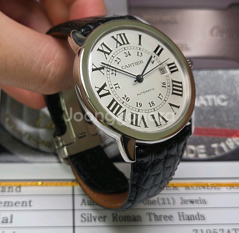 까르띠에 롱드솔로XL 실버로만 42mm 블루핸즈 오토매--8