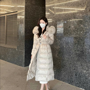 루씨트빈 벨트 폭스퍼 롱패딩 아이보리롱패딩 폭스롱패딩