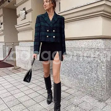자라 체크 금장 크롭 블레이저 트위드 자켓 M--1