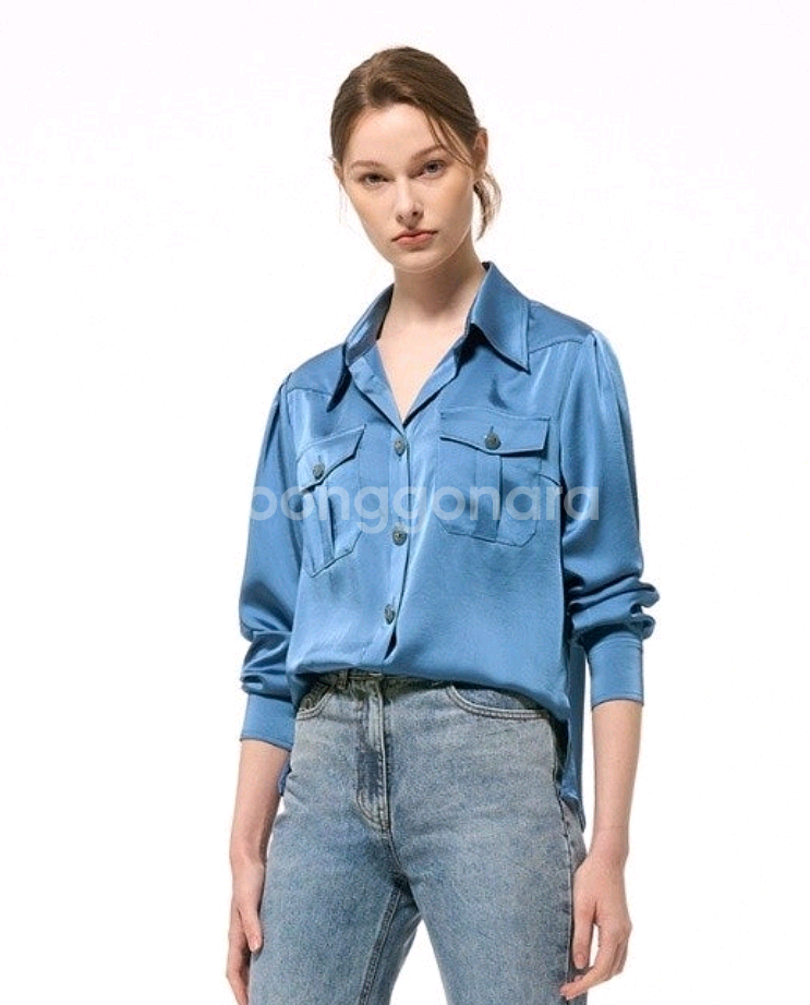 한섬 타임 오픈 칼라 포켓 셔츠--0