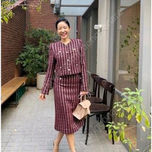 매니모어몽 트위드 스커트 셋업 버건디 와인색 M