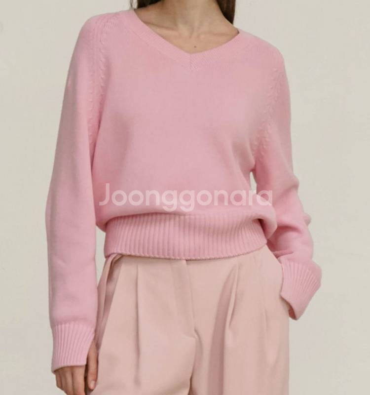 유메르 루 래글런 브이 니트 핑크--2