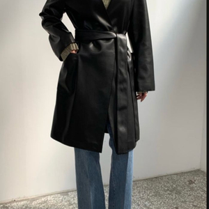 ORR 블랙 레더 랩 코트 S