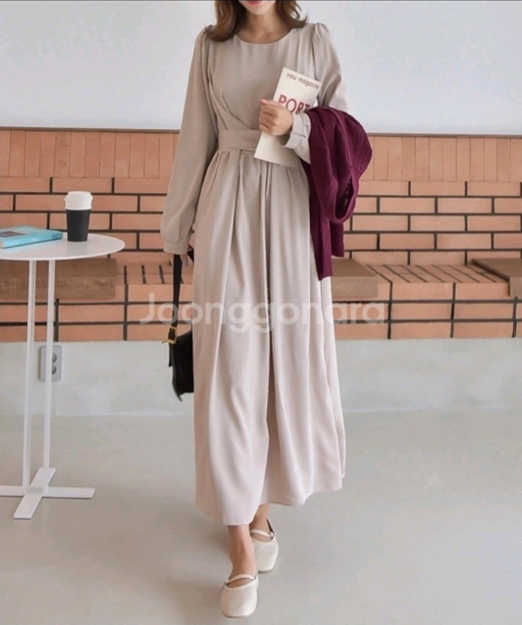 새제품) 허리 랩 쉬폰 원피스 / 랩 리본 롱 원피스--0