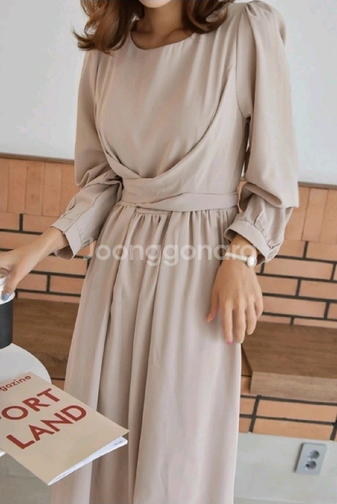 새제품) 허리 랩 쉬폰 원피스 / 랩 리본 롱 원피스--4