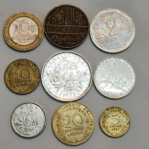 외국동전, 프랑스 프랑 동전 9점 일괄 이미지