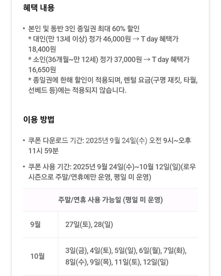 롯데워터파크 김해 종일권 최대4인 60%할인 쿠폰--1