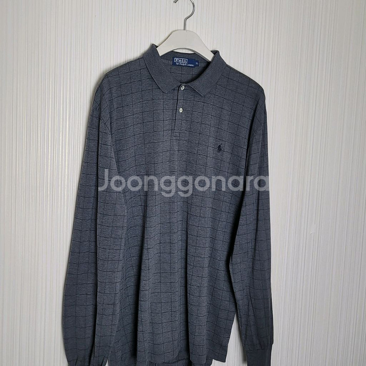 XL 폴로 체크 긴팔카라티 차콜 랄프로렌 코튼 피케--0