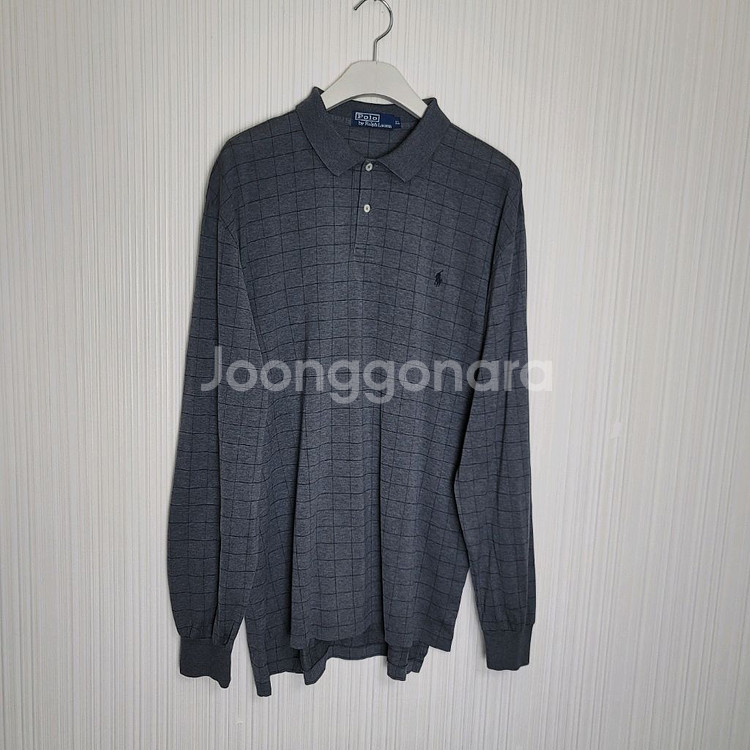 XL 폴로 체크 긴팔카라티 차콜 랄프로렌 코튼 피케--1