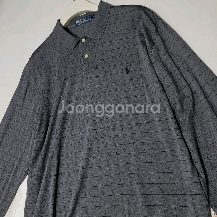 XL 폴로 체크 긴팔카라티 차콜 랄프로렌 코튼 피케--2
